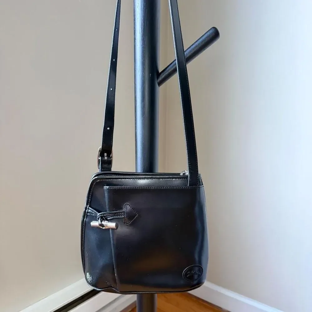 Longchamp Black Leather Crossbody Shoulder Bag